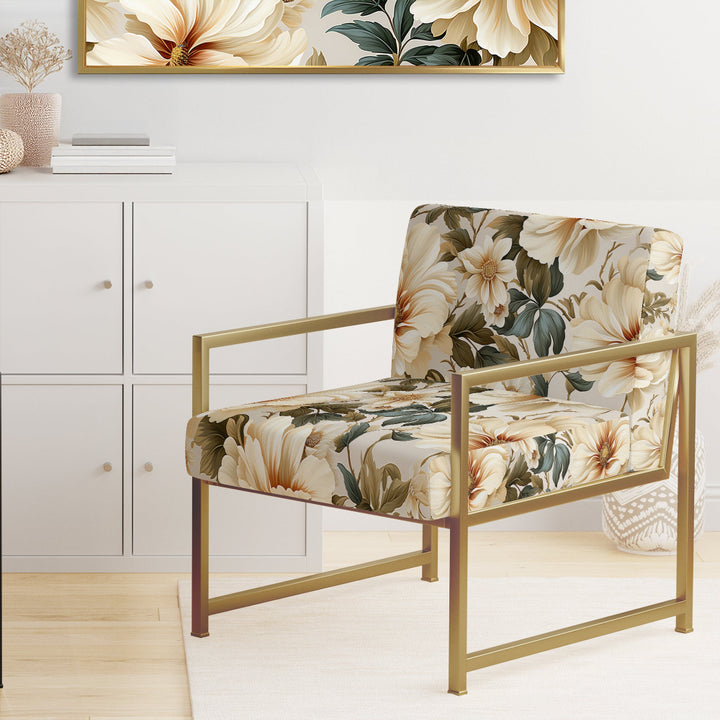 Beige Timeless Floral Peony Elegance - Cottage Arm Chair
