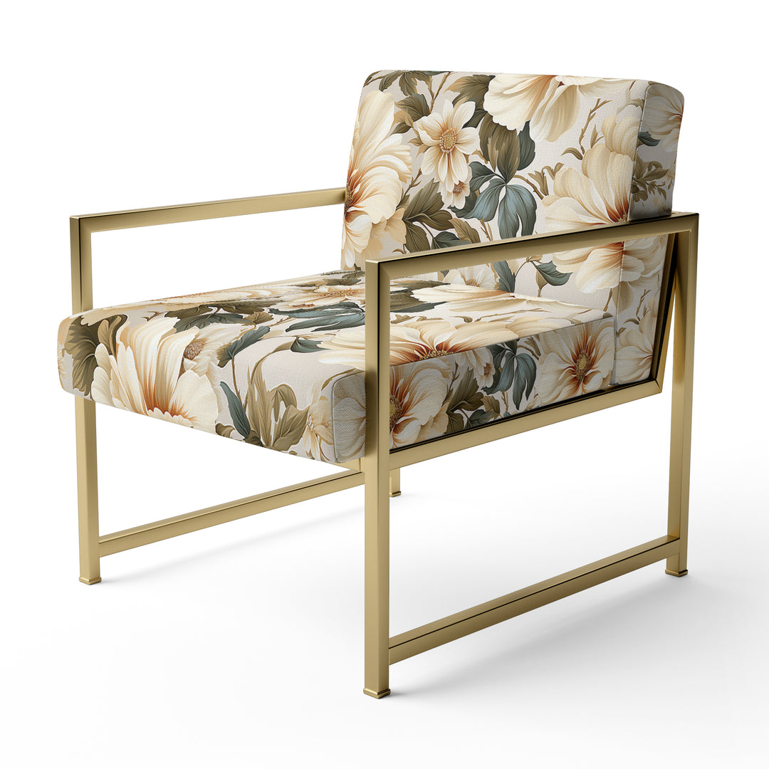 Beige Timeless Floral Peony Elegance - Cottage Arm Chair