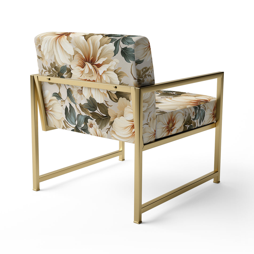 Beige Timeless Floral Peony Elegance - Cottage Arm Chair