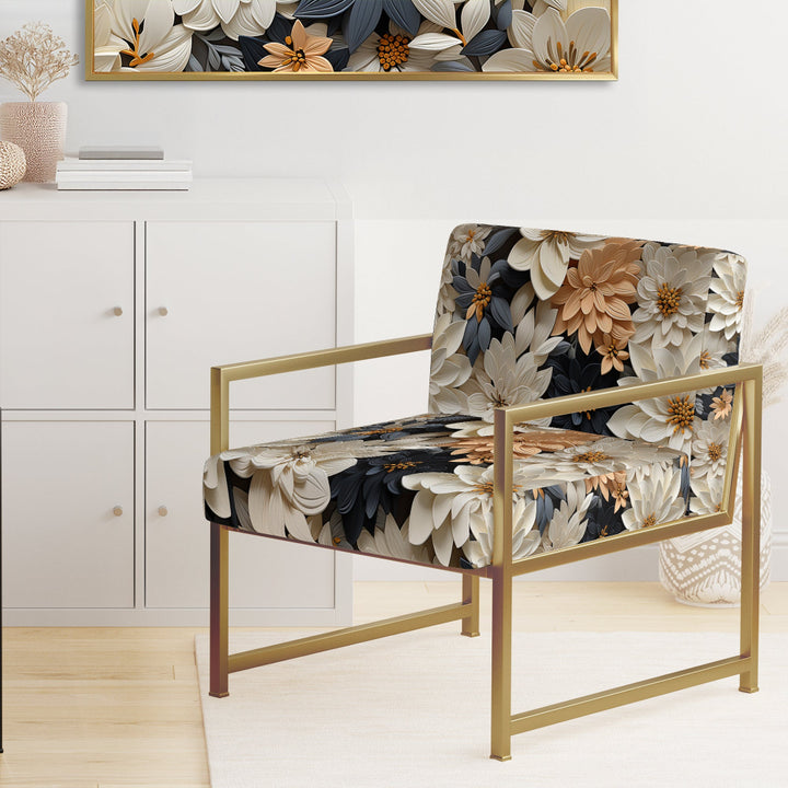 White And Gold Tropical Floral Paradise - Cottage Accent Side Chair
