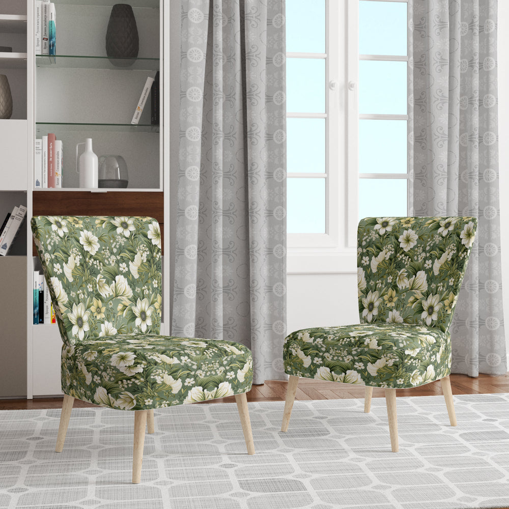 Green Floral Flourishes Elegance - Cottage Arm Chair