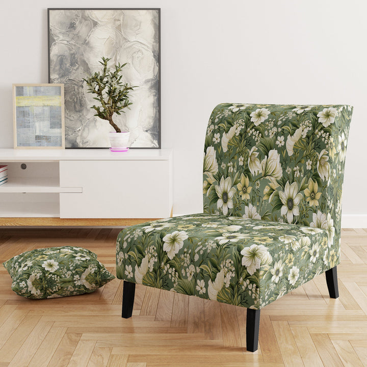 Green Floral Flourishes Elegance - Cottage Arm Chair