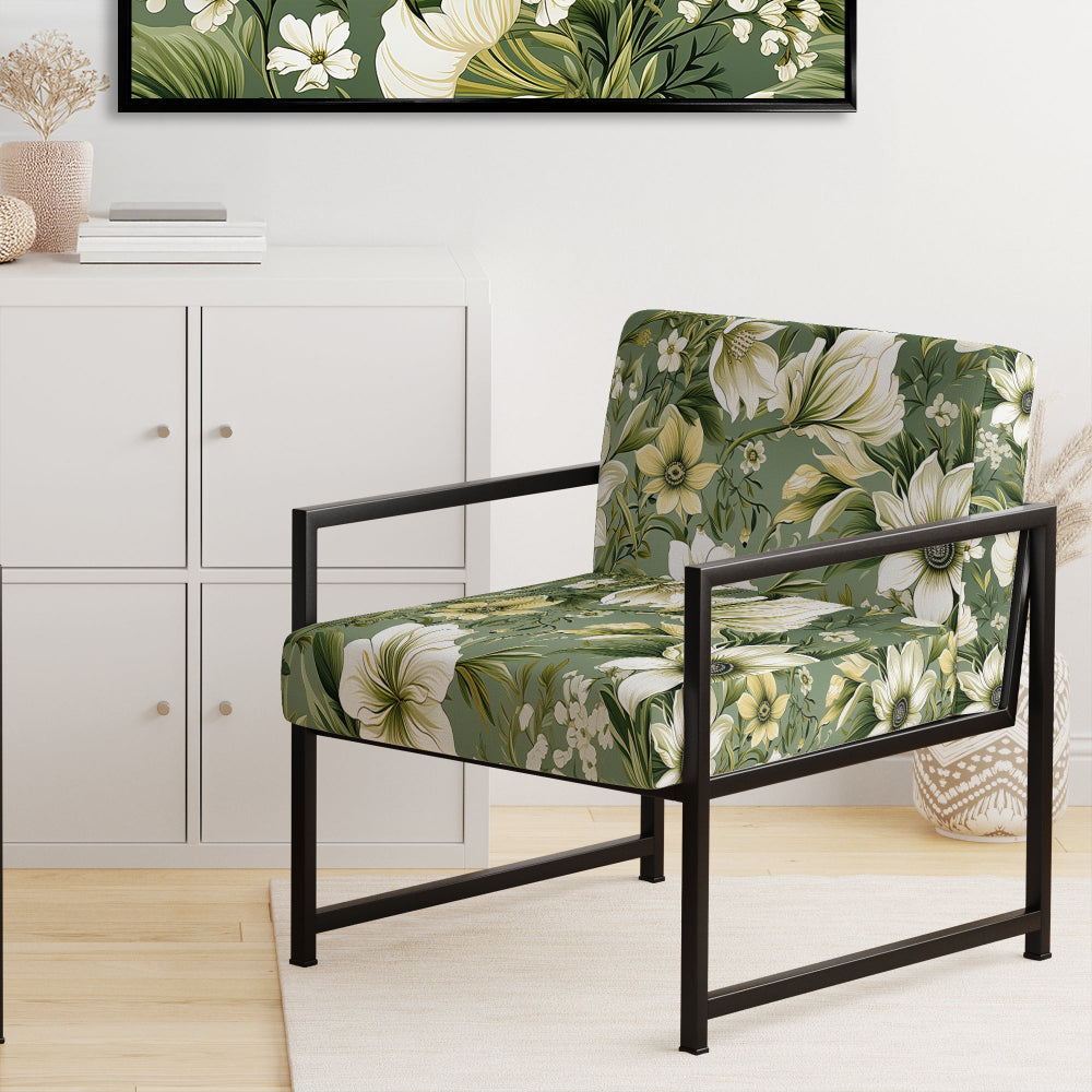 Green Floral Flourishes Elegance - Cottage Arm Chair