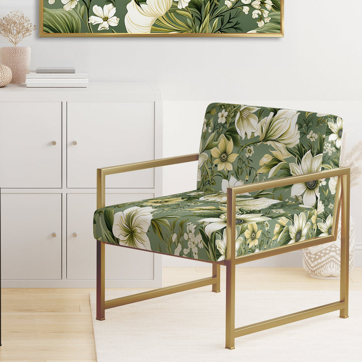Green Floral Flourishes Elegance - Cottage Arm Chair