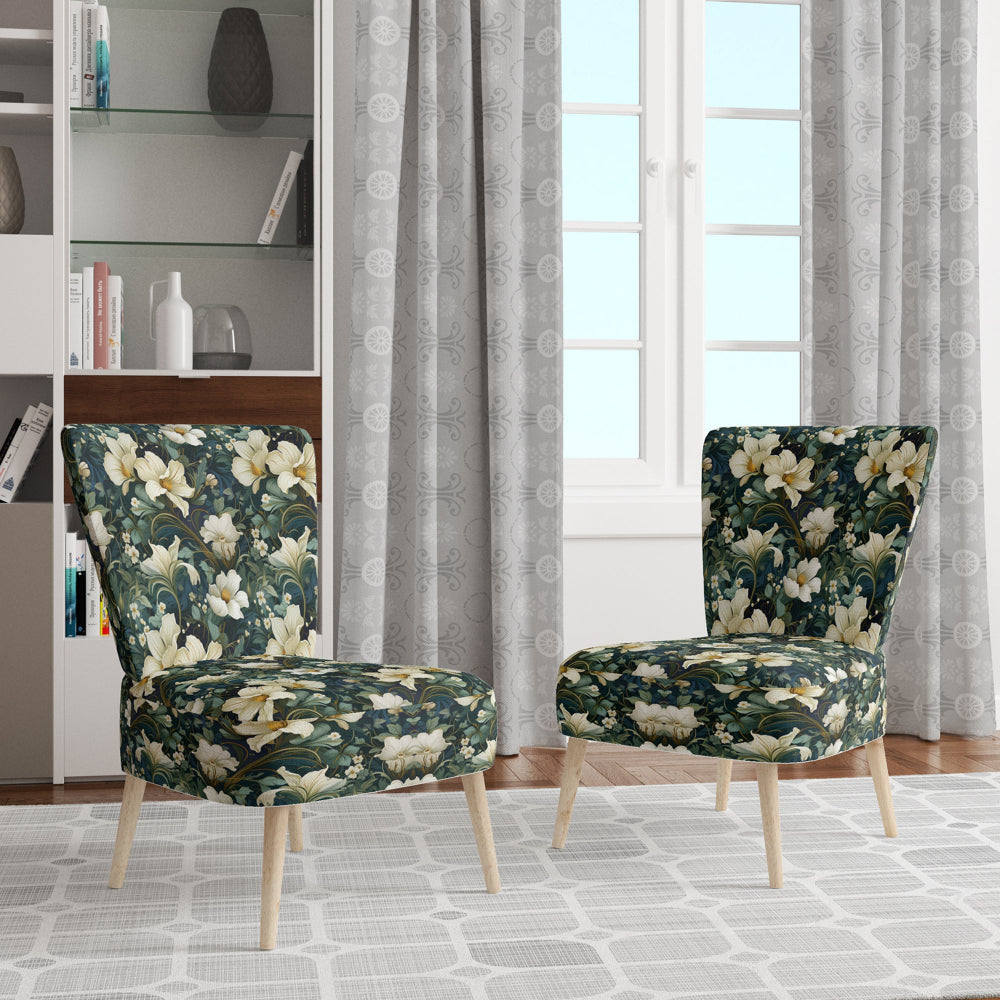Green And Beige Wines Flowers - Cottage Accent Side Chair