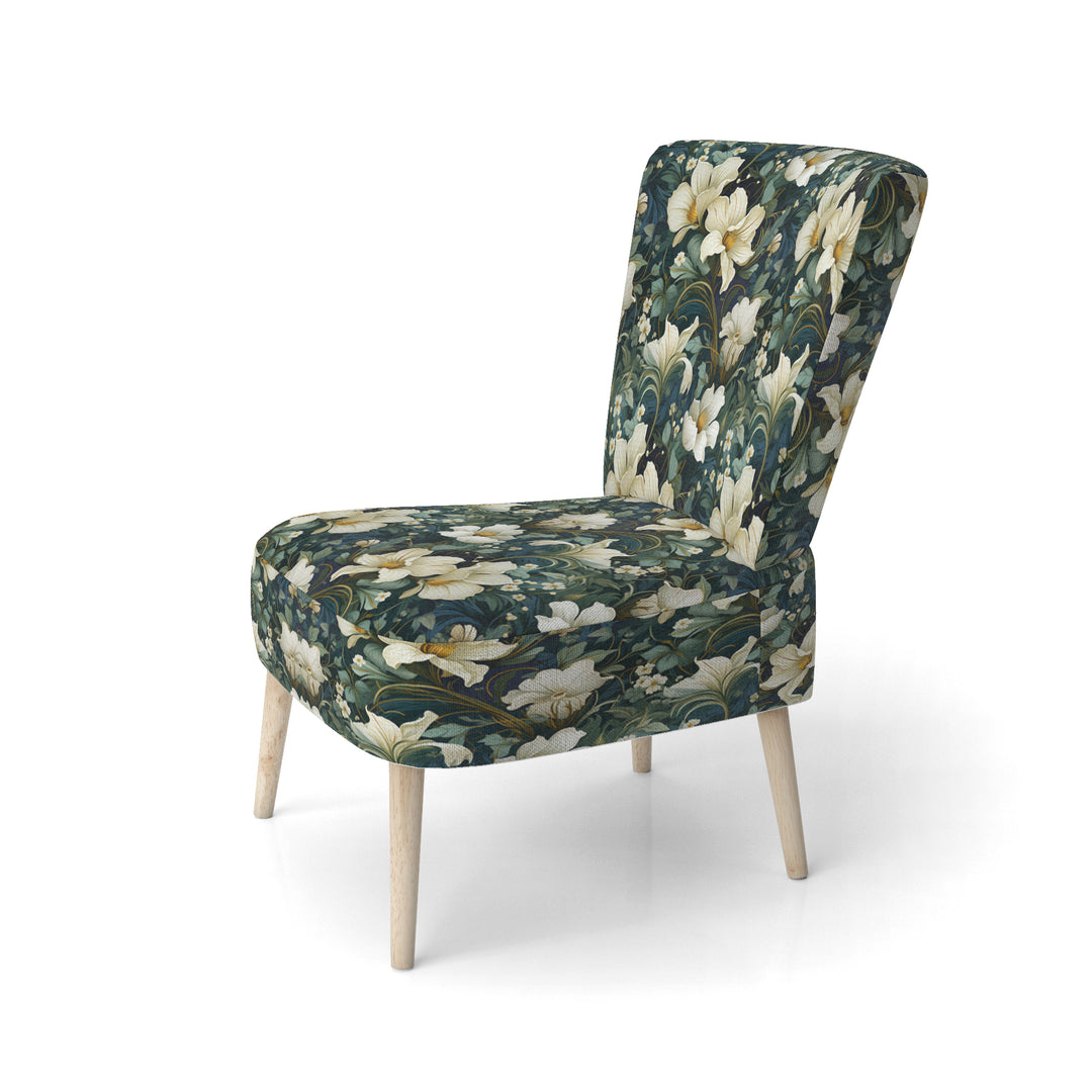Green And Beige Wines Flowers - Cottage Accent Side Chair