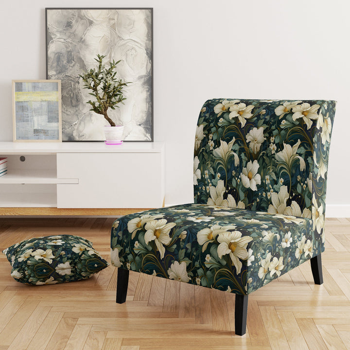 Green And Beige Wines Flowers - Cottage Accent Side Chair