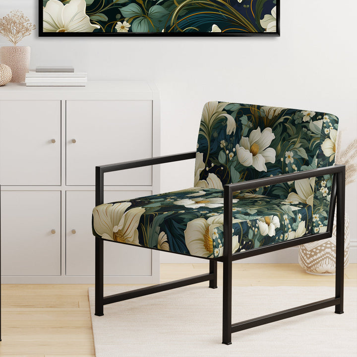 Green And Beige Wines Flowers - Cottage Accent Side Chair