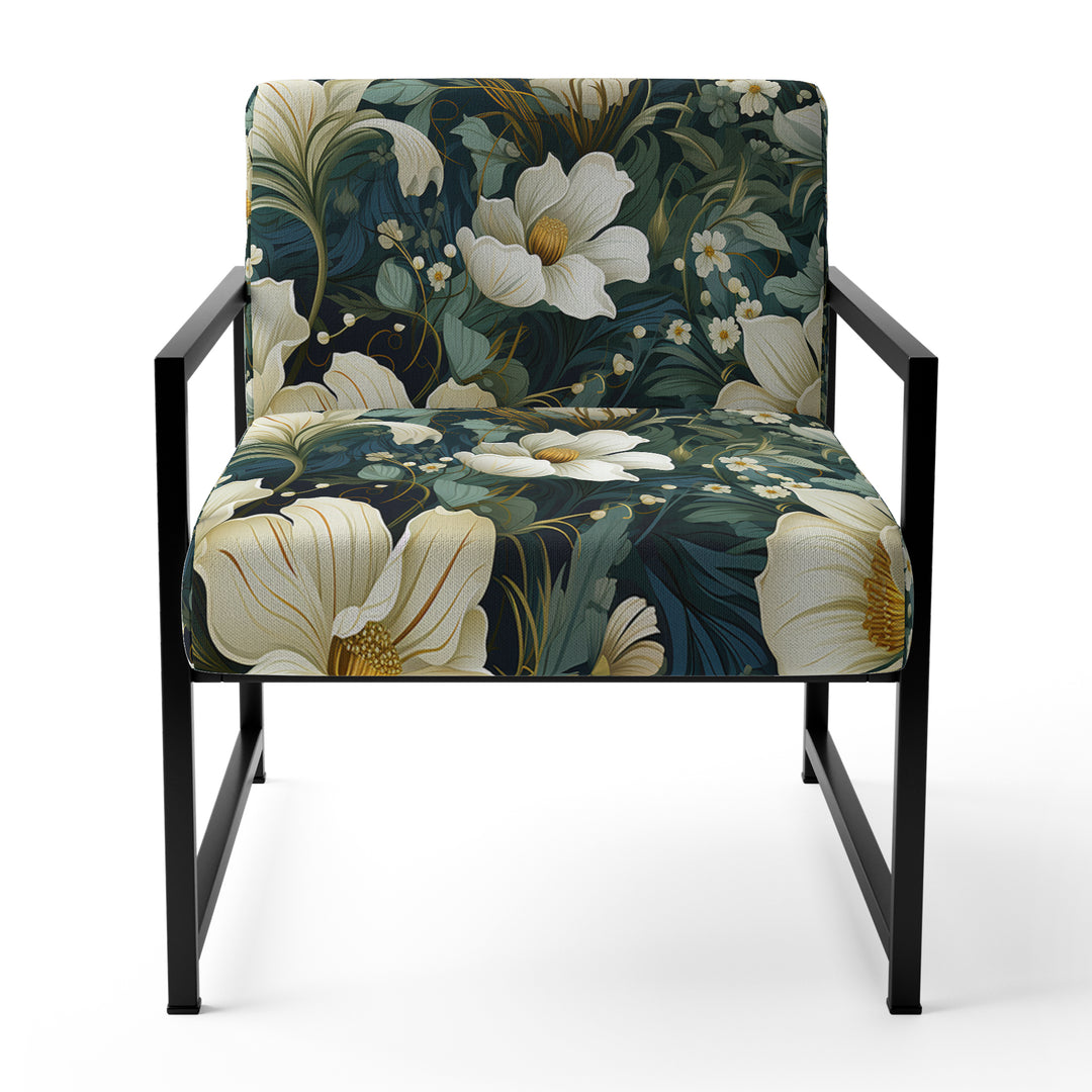 Green And Beige Wines Flowers - Cottage Accent Side Chair