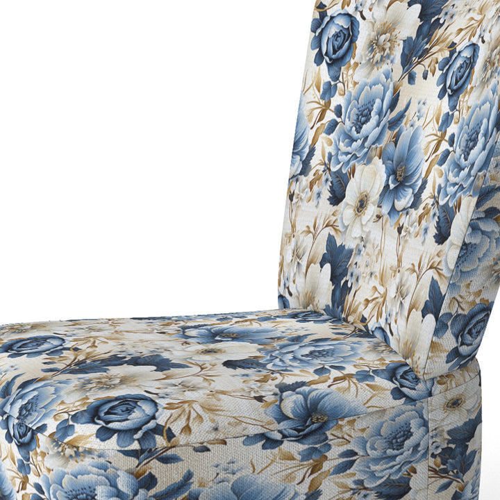Blue And White Exotic Floral Canvas - Upholstered Cottage Accent Chairs