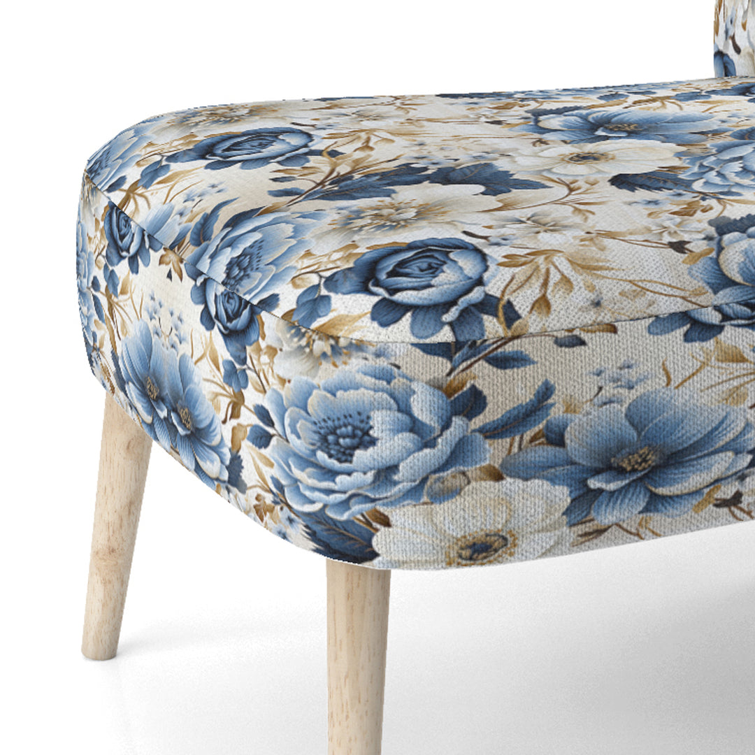 Blue And White Exotic Floral Canvas - Upholstered Cottage Accent Chairs