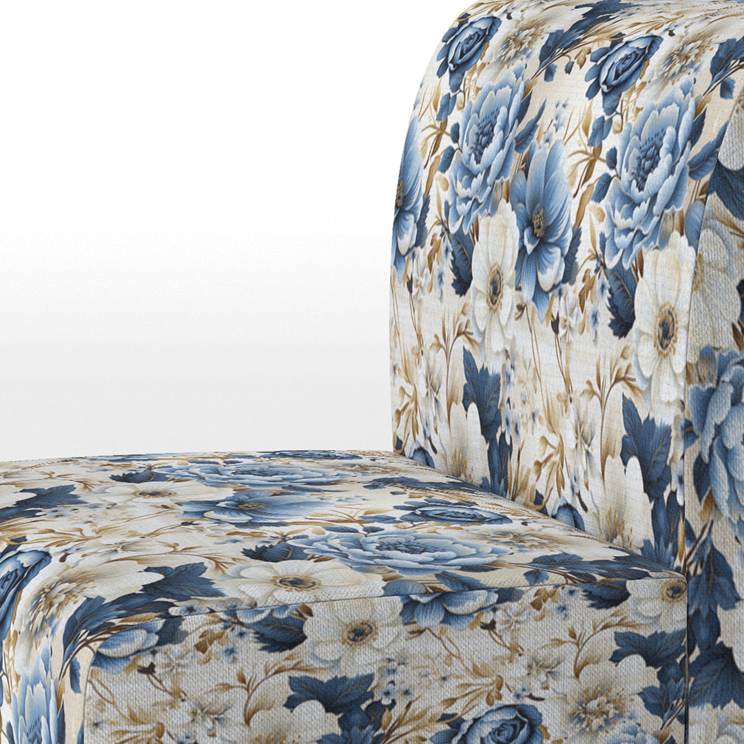Blue And White Exotic Floral Canvas - Upholstered Cottage Accent Chairs