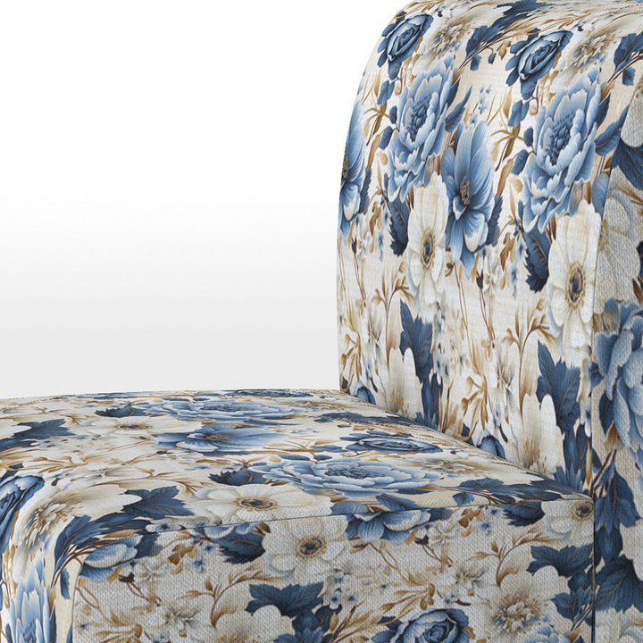 Blue And White Exotic Floral Canvas - Upholstered Cottage Accent Chairs