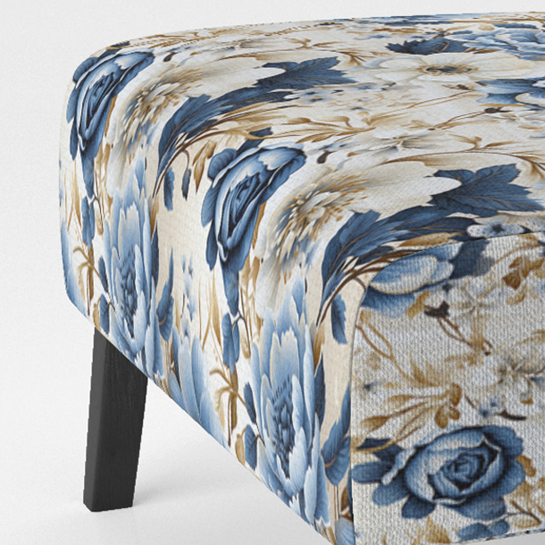 Blue And White Exotic Floral Canvas - Upholstered Cottage Accent Chairs