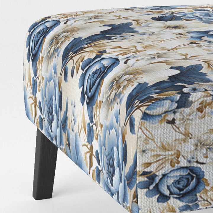 Blue And White Exotic Floral Canvas - Upholstered Cottage Accent Chairs