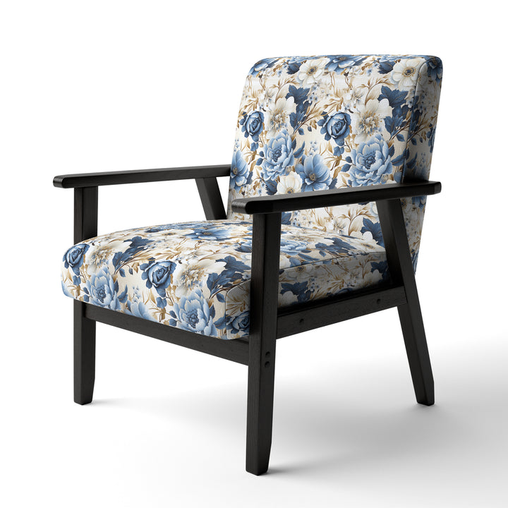 Blue And White Exotic Floral Canvas - Upholstered Cottage Accent Chairs
