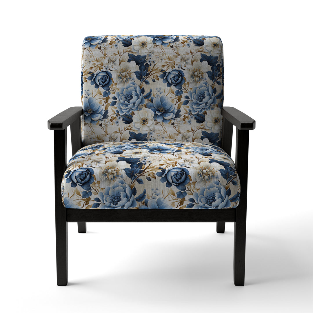 Blue And White Exotic Floral Canvas - Upholstered Cottage Accent Chairs