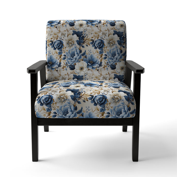 Blue And White Exotic Floral Canvas - Upholstered Cottage Accent Chairs