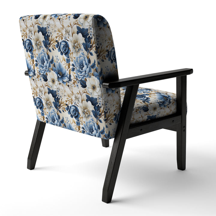 Blue And White Exotic Floral Canvas - Upholstered Cottage Accent Chairs
