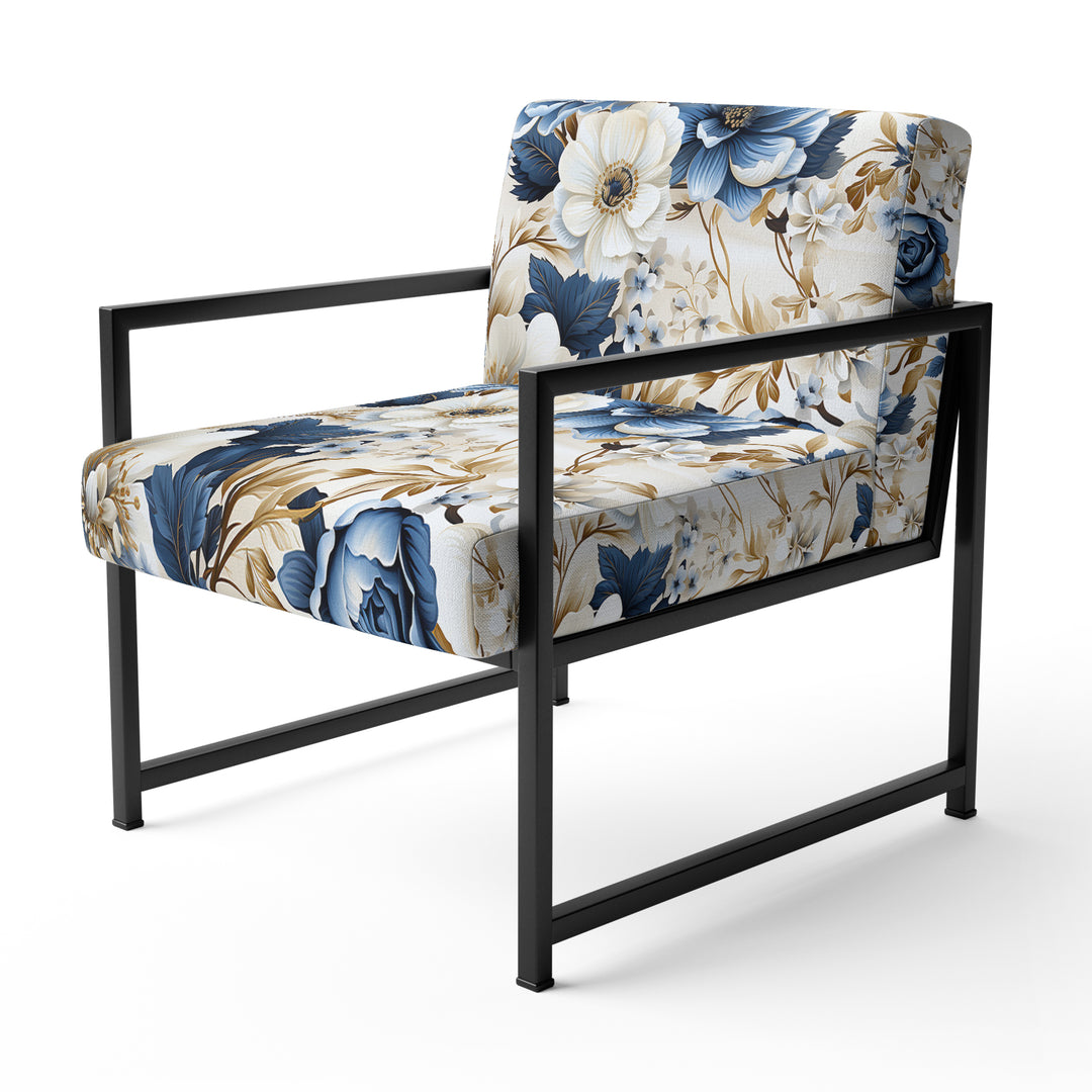 Blue And White Exotic Floral Canvas - Upholstered Cottage Accent Chairs