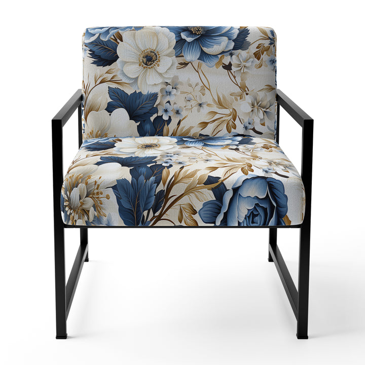 Blue And White Exotic Floral Canvas - Upholstered Cottage Accent Chairs