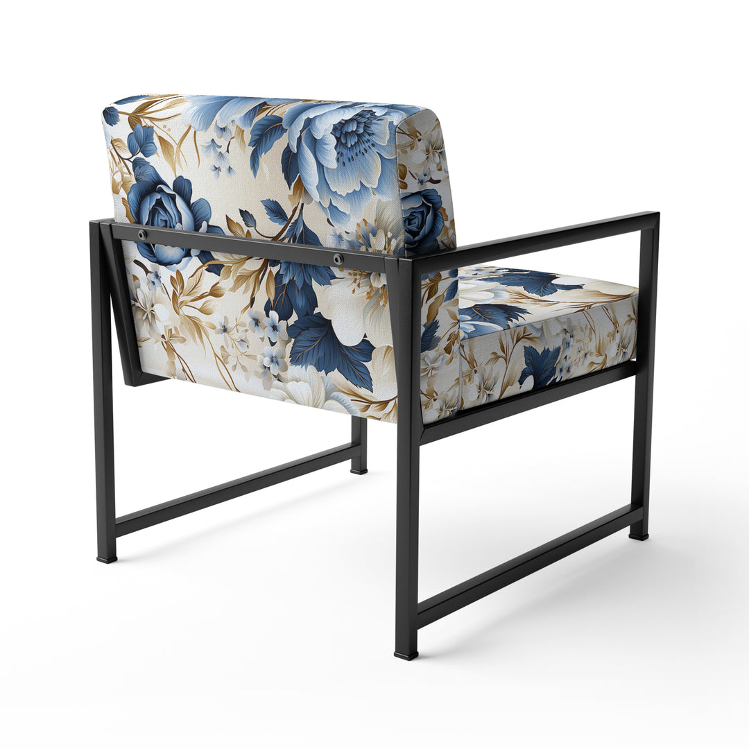 Blue And White Exotic Floral Canvas - Upholstered Cottage Accent Chairs