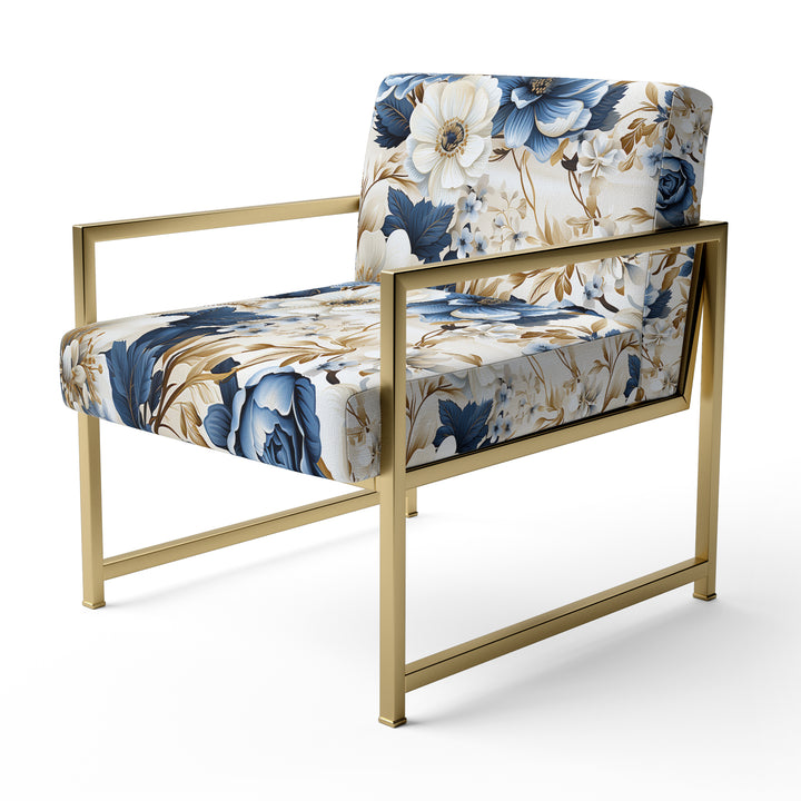 Blue And White Exotic Floral Canvas - Upholstered Cottage Accent Chairs