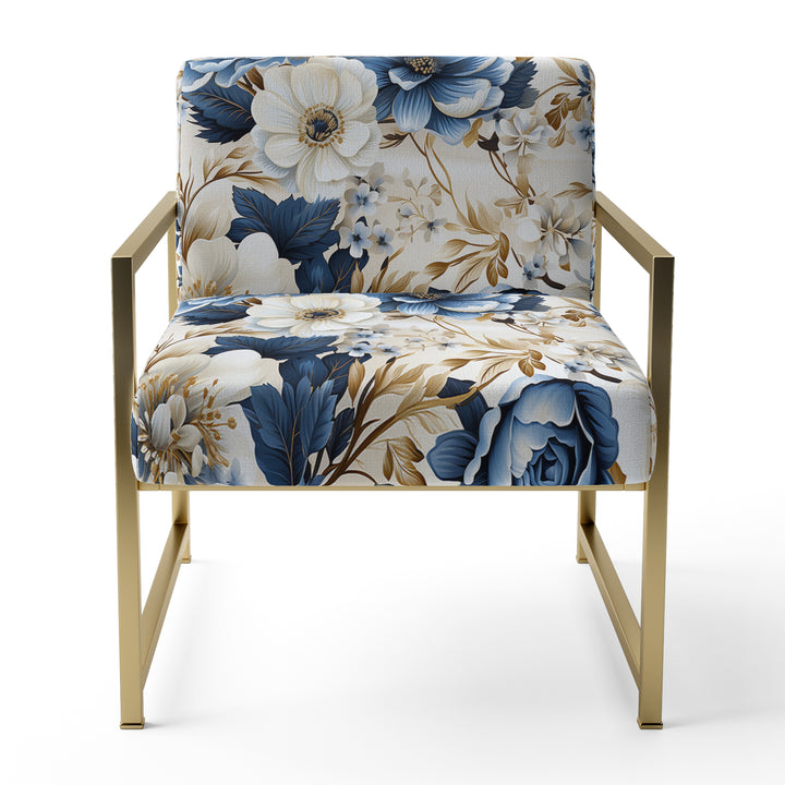 Blue And White Exotic Floral Canvas - Upholstered Cottage Accent Chairs