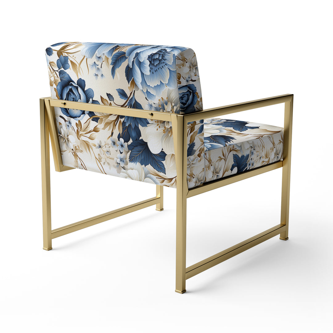 Blue And White Exotic Floral Canvas - Upholstered Cottage Accent Chairs