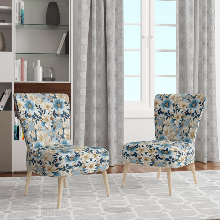 White And Blue Blossoms Floral Pattern - Cottage Arm Chair
