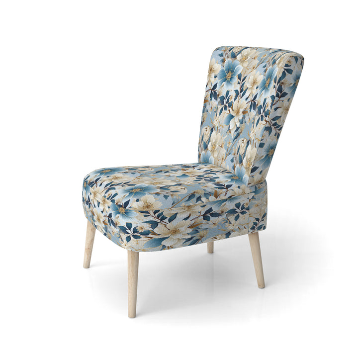 White And Blue Blossoms Floral Pattern - Cottage Arm Chair