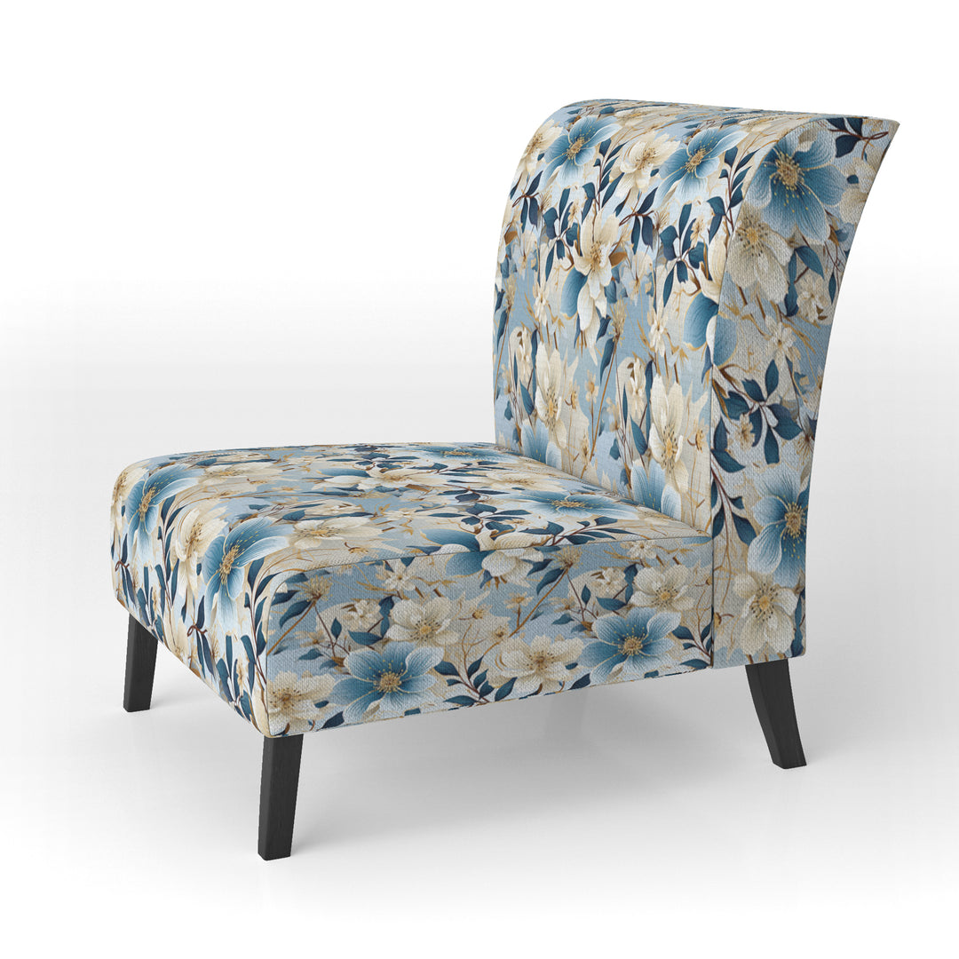 White And Blue Blossoms Floral Pattern - Cottage Arm Chair