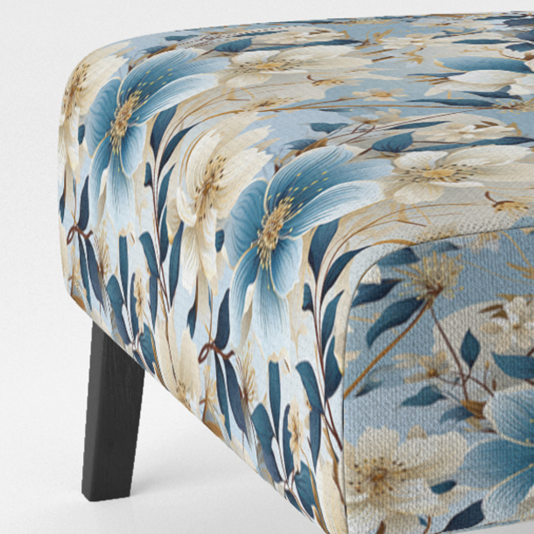 White And Blue Blossoms Floral Pattern - Cottage Arm Chair