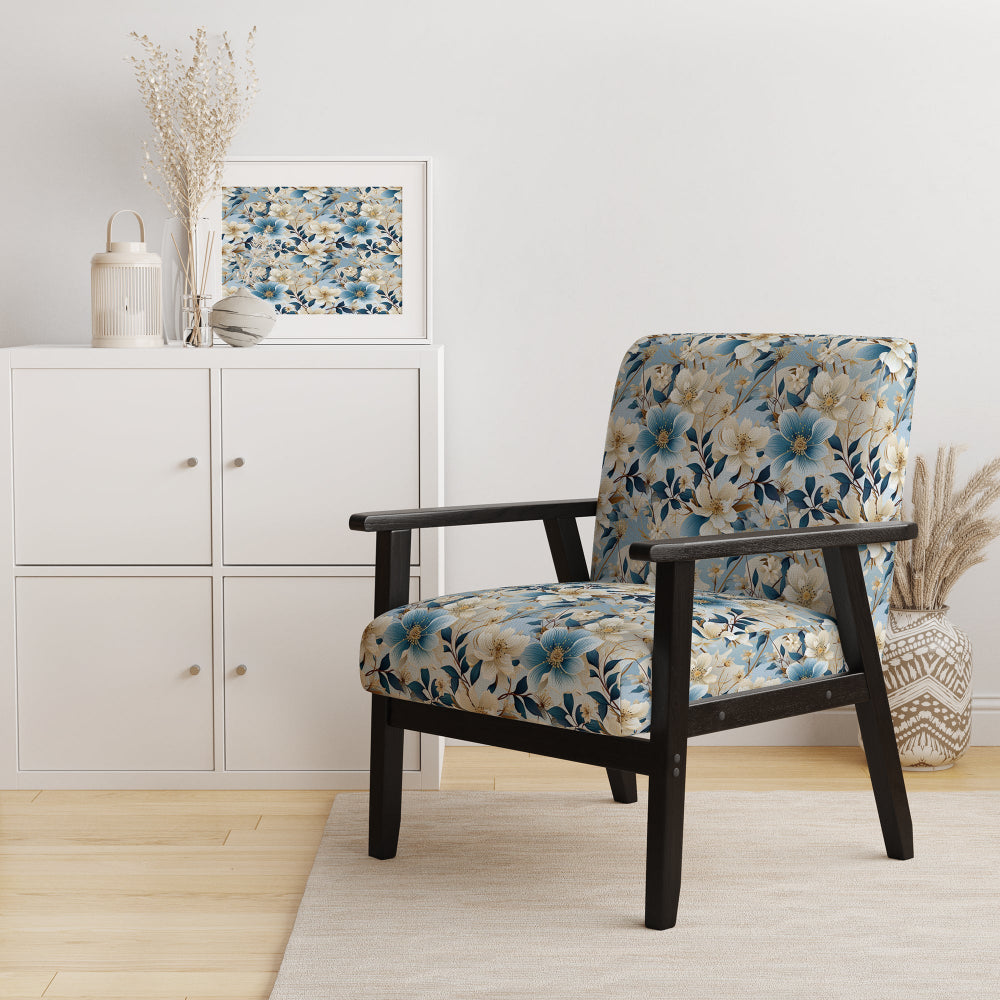 White And Blue Blossoms Floral Pattern - Cottage Arm Chair