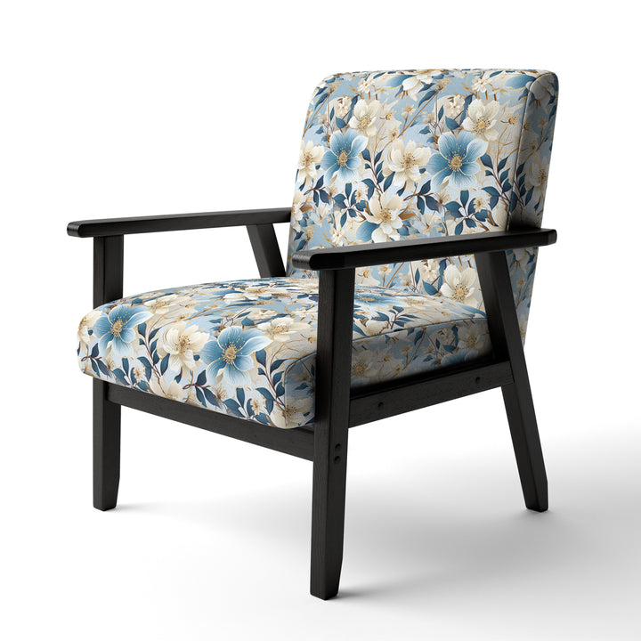 White And Blue Blossoms Floral Pattern - Cottage Arm Chair