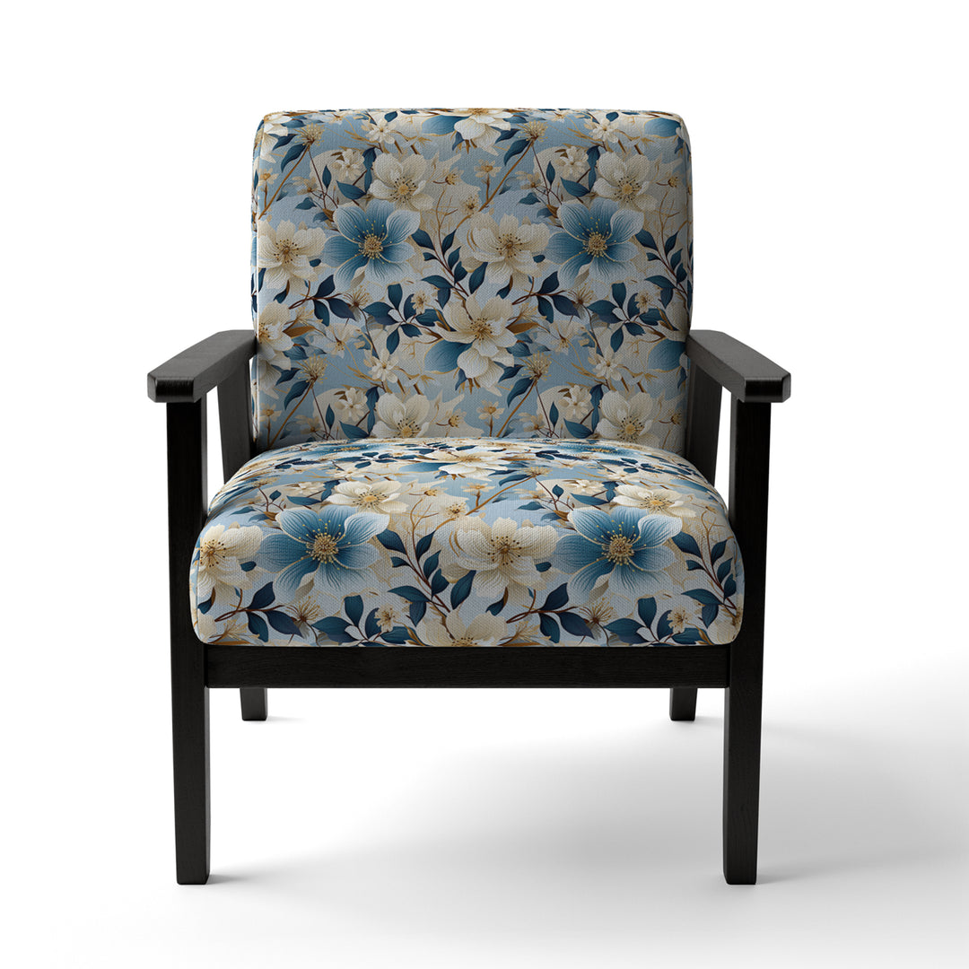 White And Blue Blossoms Floral Pattern - Cottage Arm Chair