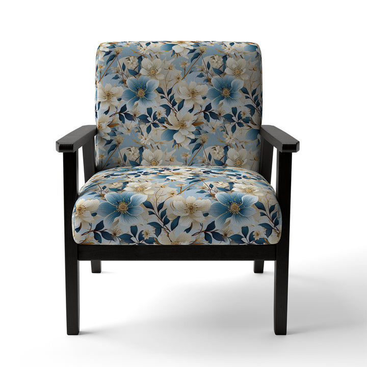 White And Blue Blossoms Floral Pattern - Cottage Arm Chair