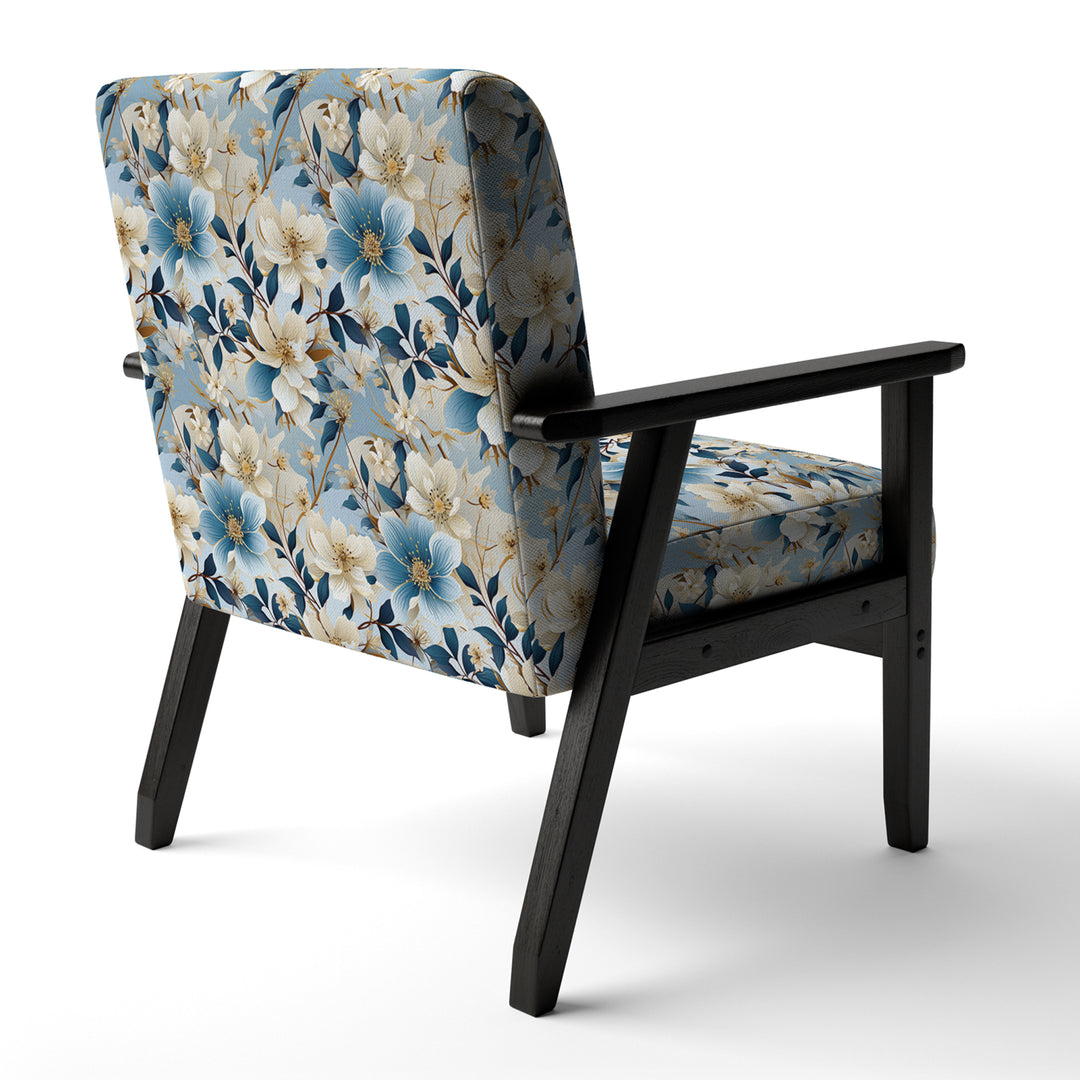 White And Blue Blossoms Floral Pattern - Cottage Arm Chair