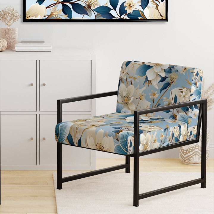 White And Blue Blossoms Floral Pattern - Cottage Arm Chair