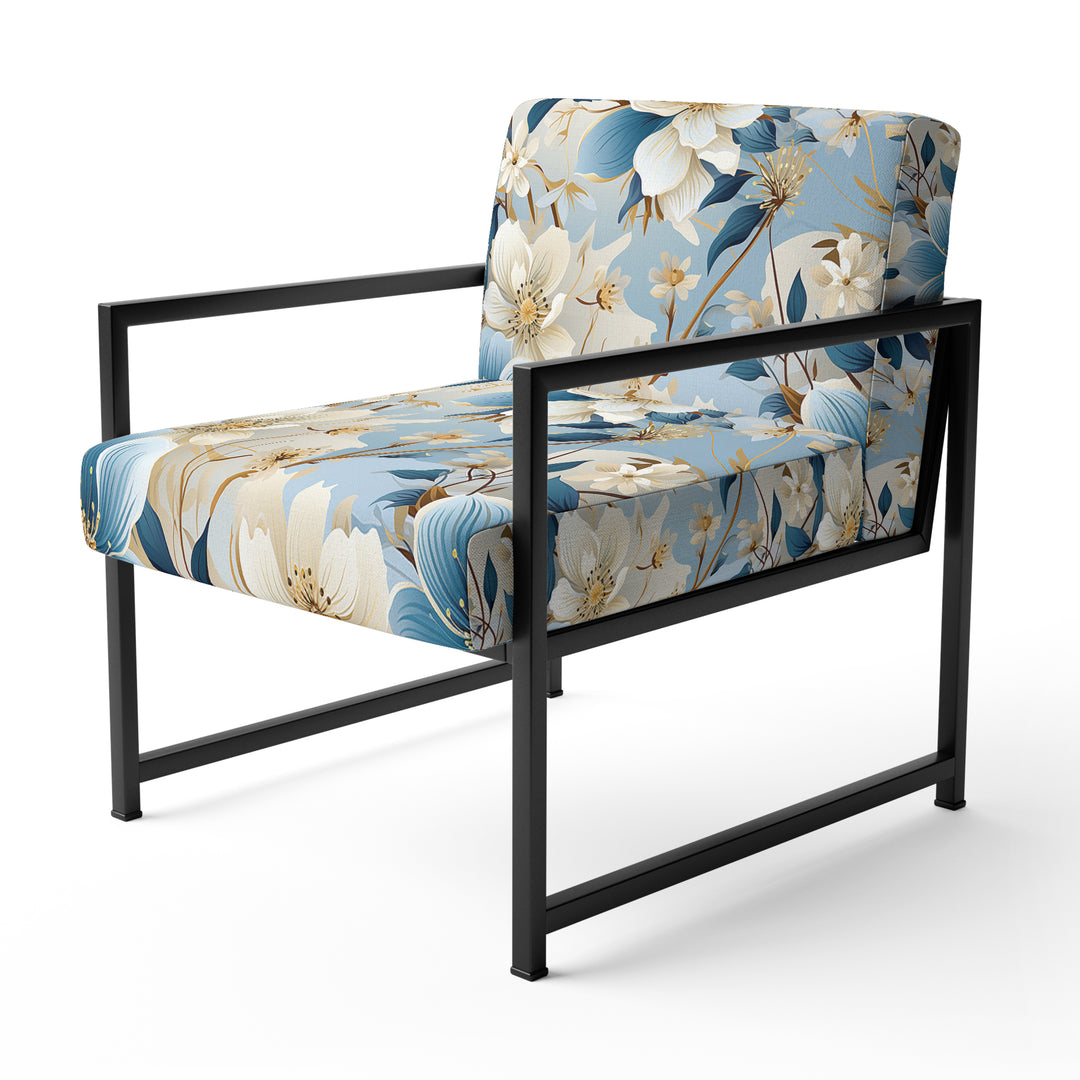 White And Blue Blossoms Floral Pattern - Cottage Arm Chair