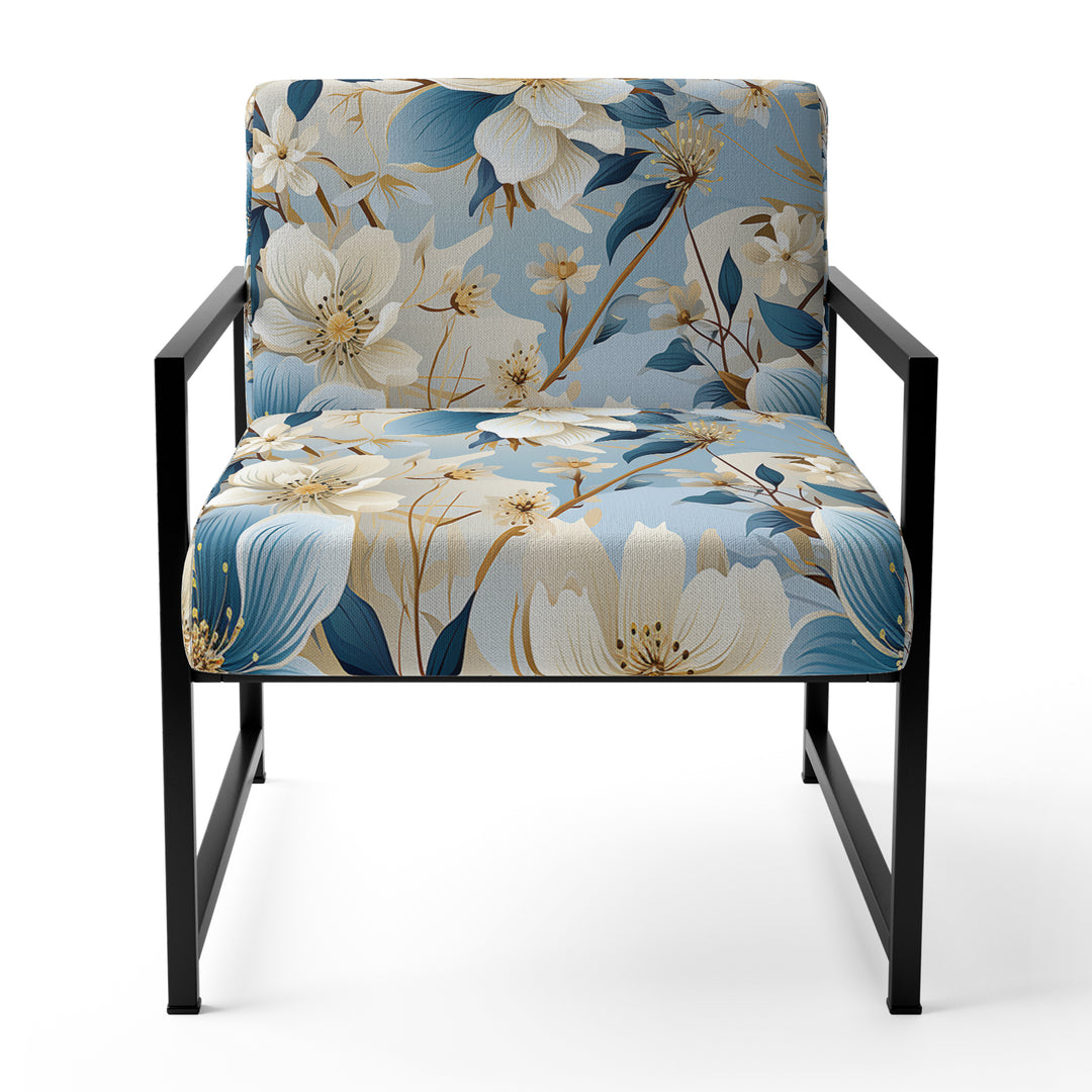 White And Blue Blossoms Floral Pattern - Cottage Arm Chair