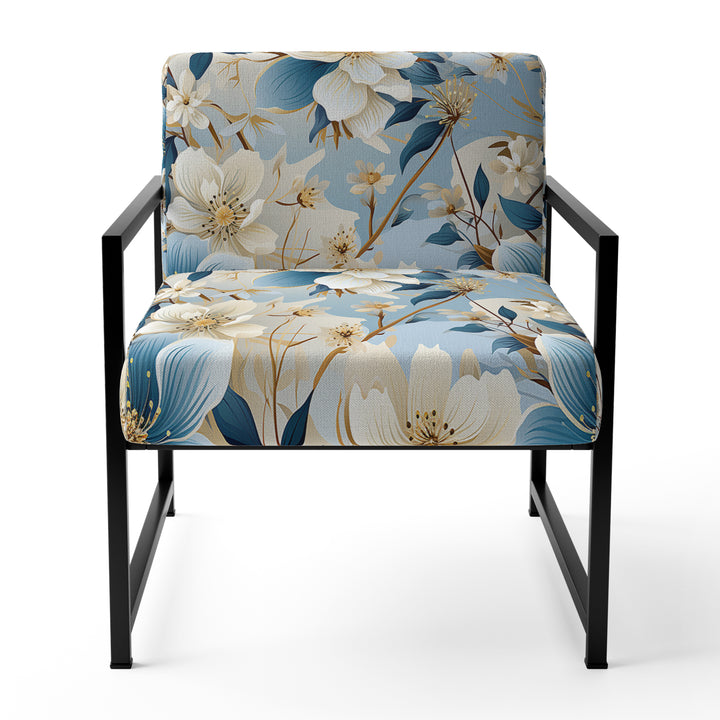 White And Blue Blossoms Floral Pattern - Cottage Arm Chair