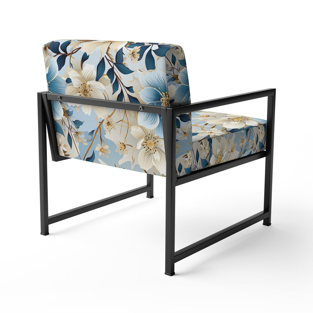 White And Blue Blossoms Floral Pattern - Cottage Arm Chair