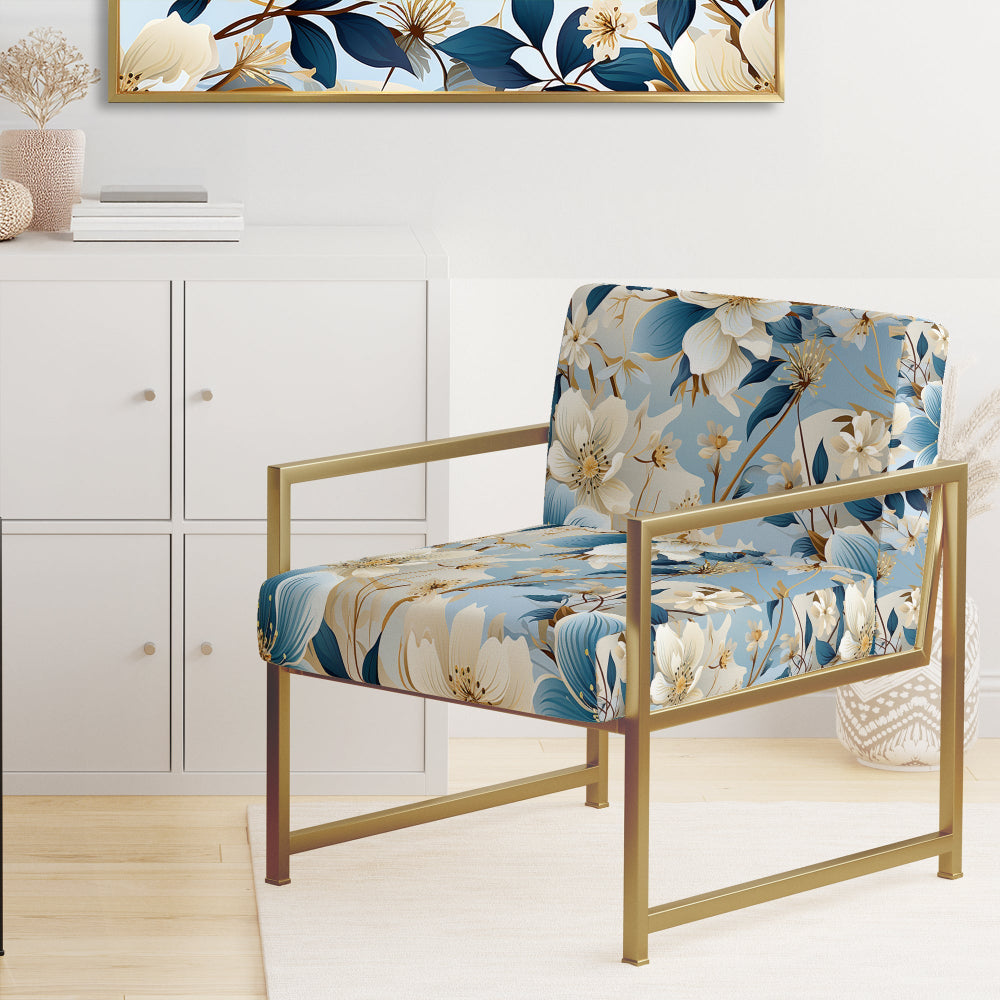 White And Blue Blossoms Floral Pattern - Cottage Arm Chair