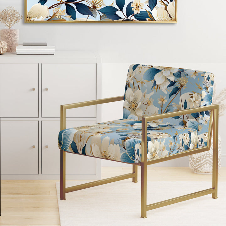 White And Blue Blossoms Floral Pattern - Cottage Arm Chair