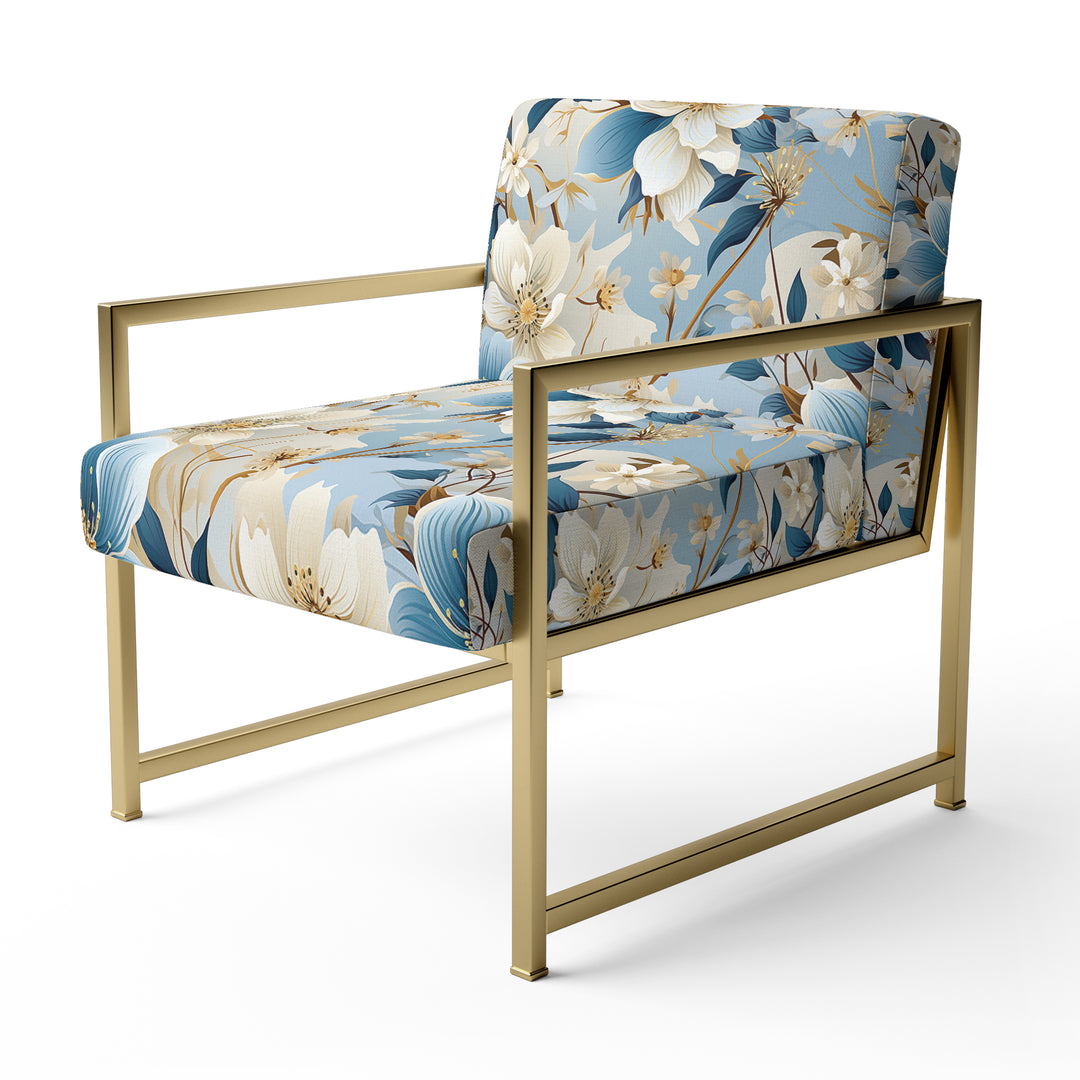 White And Blue Blossoms Floral Pattern - Cottage Arm Chair
