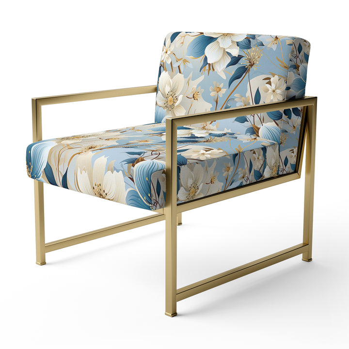 White And Blue Blossoms Floral Pattern - Cottage Arm Chair