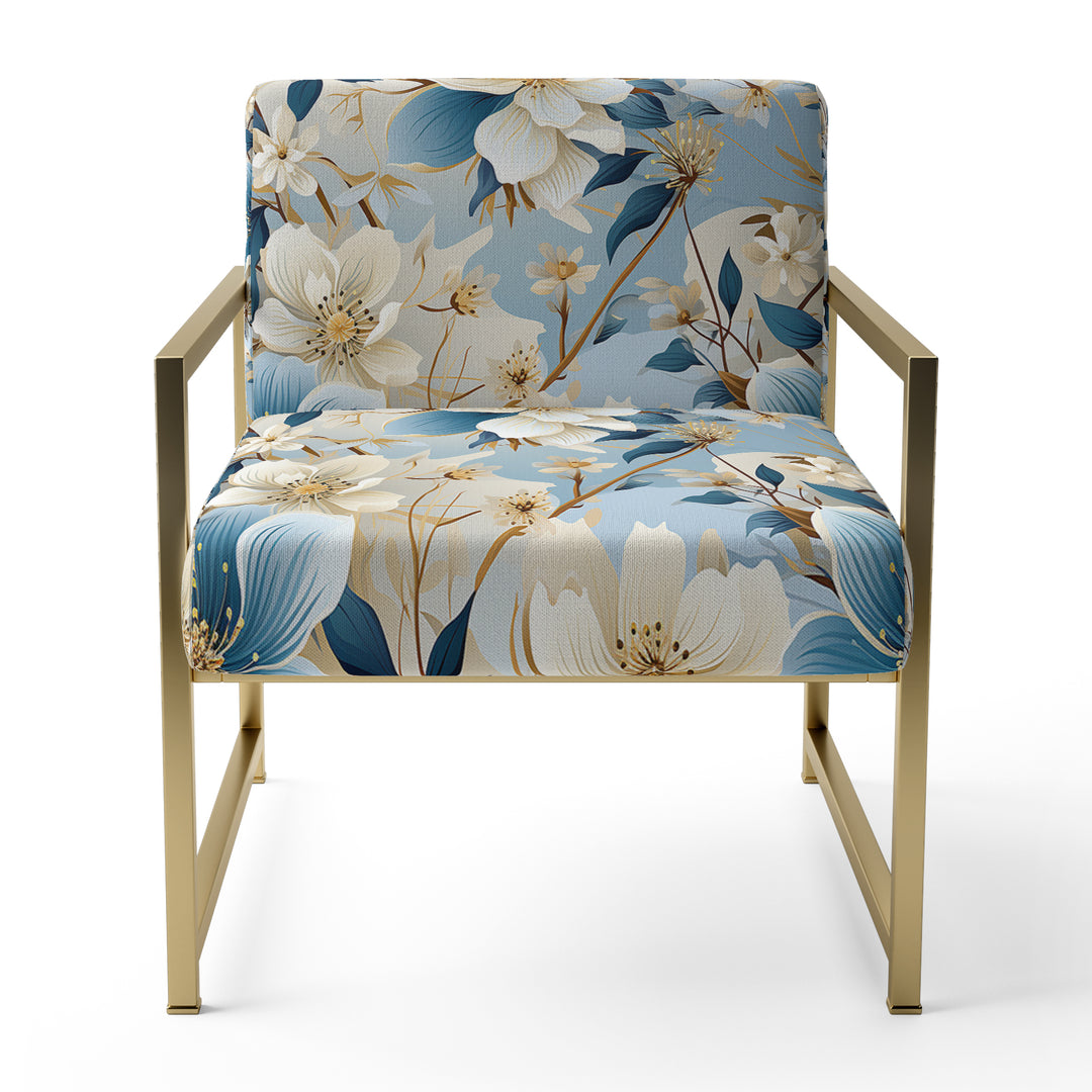 White And Blue Blossoms Floral Pattern - Cottage Arm Chair