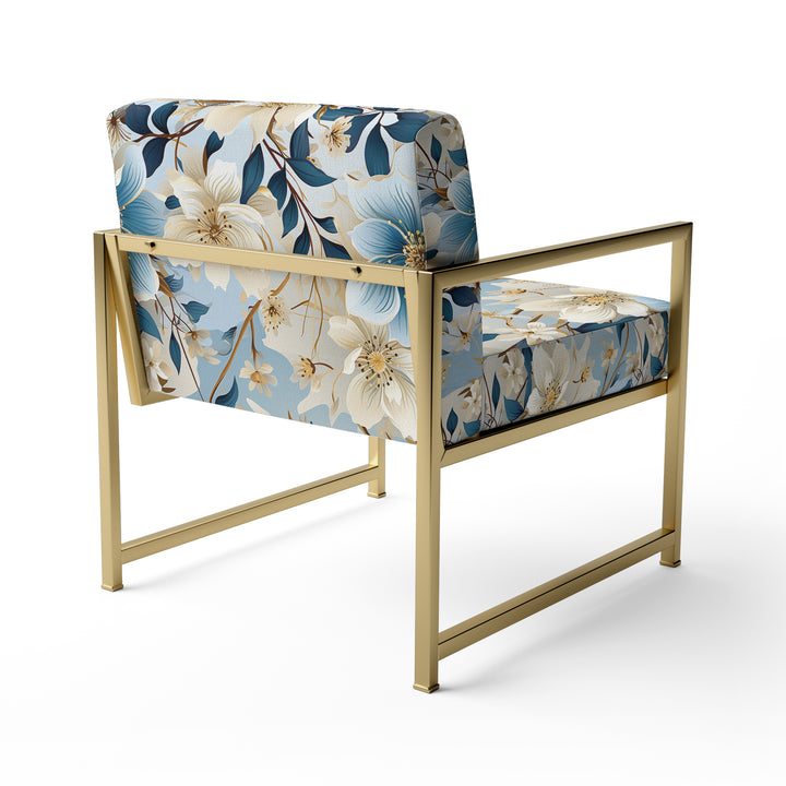 White And Blue Blossoms Floral Pattern - Cottage Arm Chair