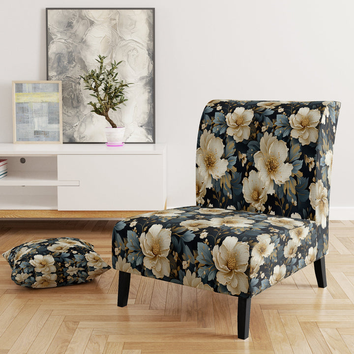 Luxurious Gold And Grey Floral Pattern - Cottage Arm Chair